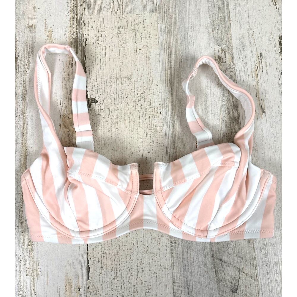 Victoria's Secret Womens 32D Pink White Stripe Underwire Bikini Top Swim NEW